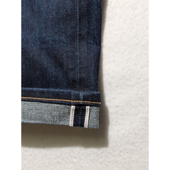 UNIQLO Slim Straight Jeans Japanese Kaihara Denim Low Rise Dark Wash 35x32 - Picture 3 of 16